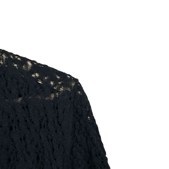 Eileen Fisher Small Wool Cardigan Sweater Crop Black Sheer Crochet Lace Womens - Picture 4 of 12